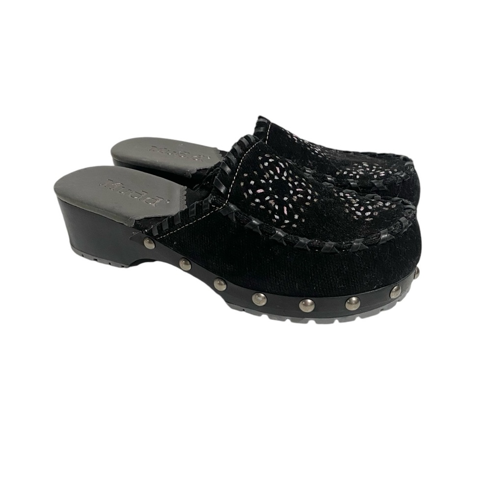 MUDD Vintage Y2K 90s Rosey‎ Black Mule Clog Platform Chunky Slide Studded Shoe